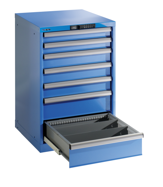 Lista Vetolaatikosto 27x27E (LxSxK) 564x572x850mm 8 laatikkoa (1x50/2x75/4x100/1x150) 75kg, Avainlukitus
