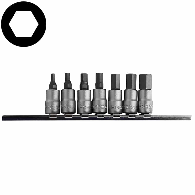 Force Socket rail 1/4", 6-hole socket, 3-10mm, 7-piece