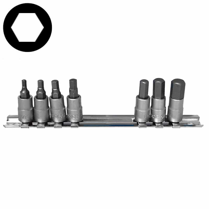 Force Socket rail 1/4", 6-Hole socket, 1/8"-3/8", 7-piece