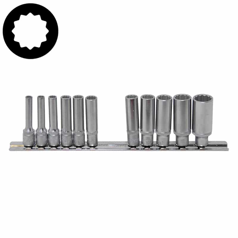 Force Socket rail 1/4", 5/32"-9/16", 12-angle, Long, 11-piece