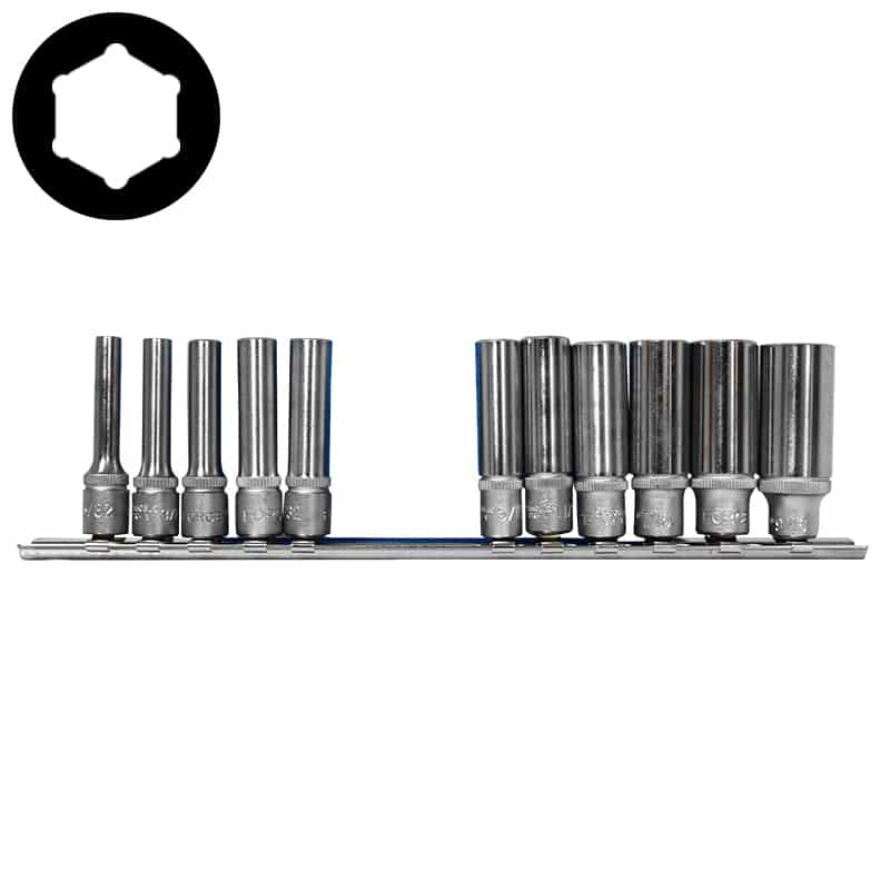 Force Socket Rail 1/4", 5/32"-9/16", Long, 11-piece