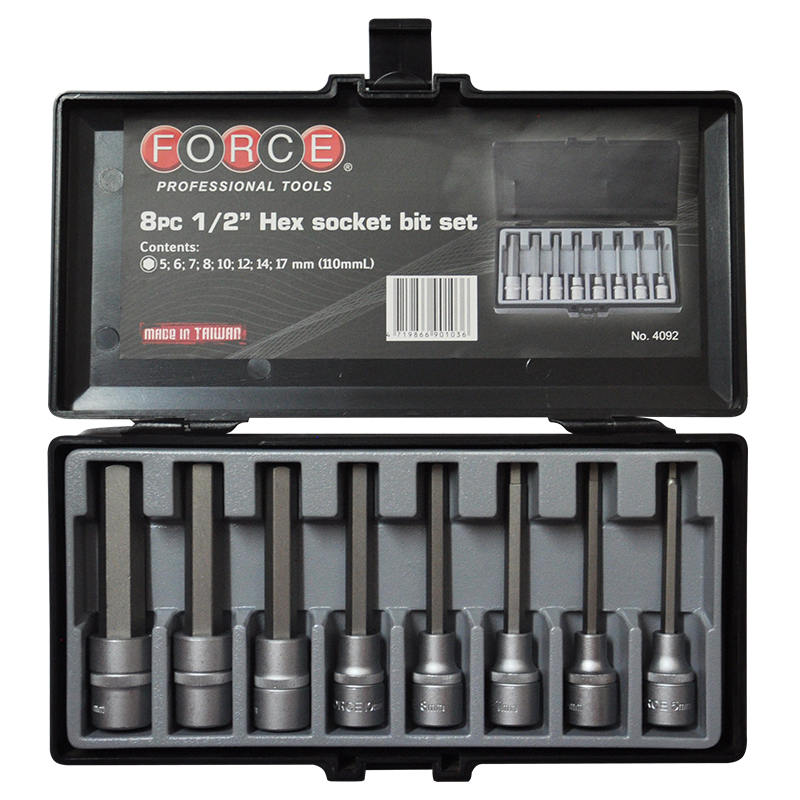 Force 6-Slotted sockets 1/2", 5-17mm x 110mm, 8-piece