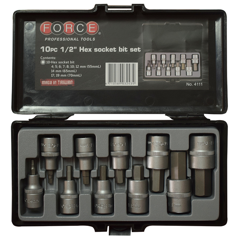 Force 6 Sockets 1/2", 4-19mm, 10 pieces