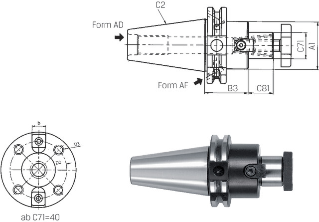 Pretec face mandrel DIN50/22MM DIN69871