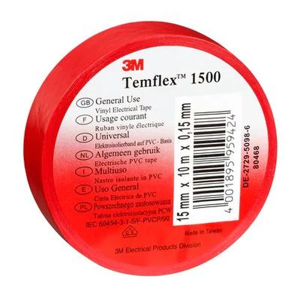 3M Temflex electrical tape 15mm x 10m Red