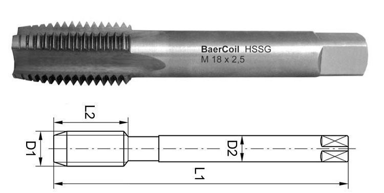 Baer Machine Tap M30 -7G DIN376 L=250 mm Through, HSSE-TiAlN