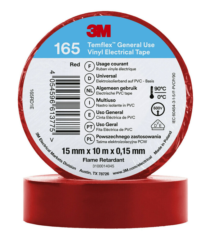 3M Temflex 165 Electrical tape 15mm x 10m Red