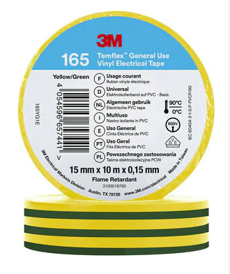 3M Temflex 165 Electrical tape 15mm x 10m Yellow/Green