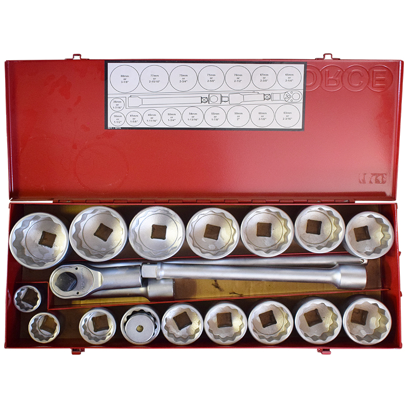 Force Socket set 1", 36-80mm, 12-corner, 12 parts
