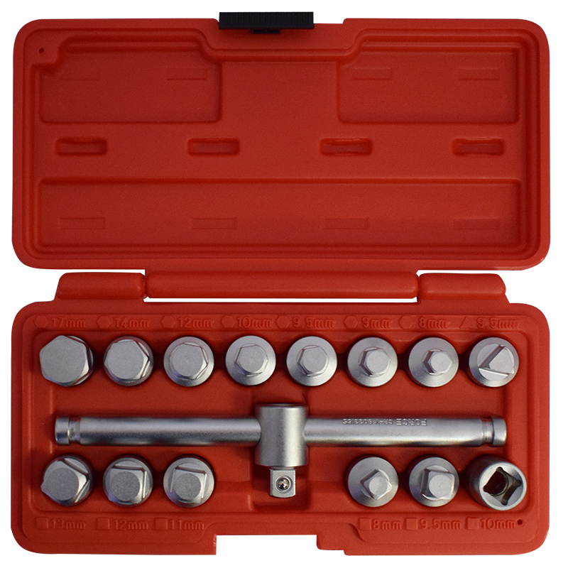 Force Oil plug wrench set 3/8", 15 pieces