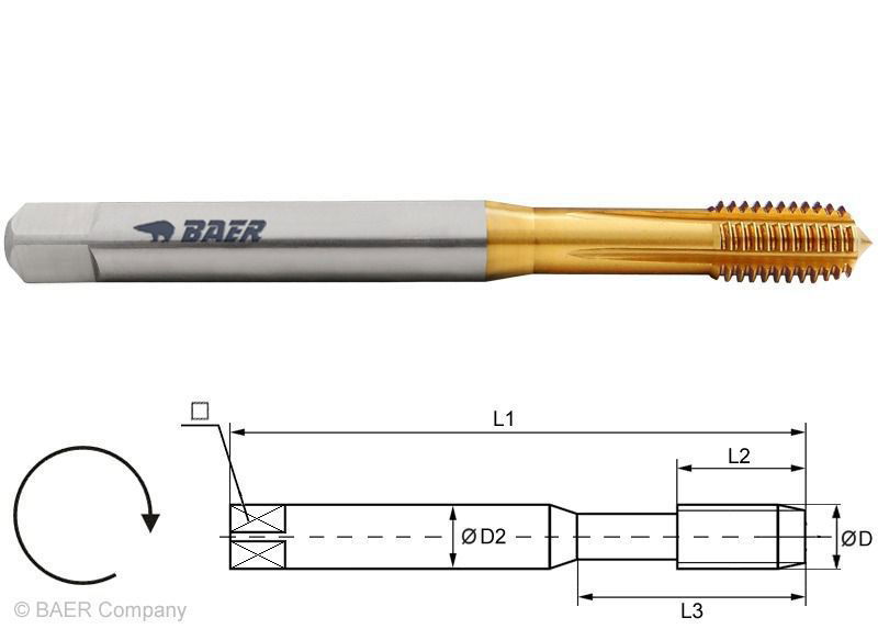 Baer HSSE-TIN Forming Tap - DIN 371 oil groove