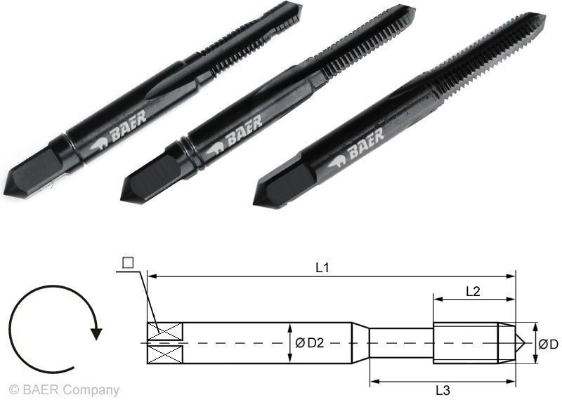 Baer HSSE VAP Hand Tap Set - 3-pcs - stainless steel