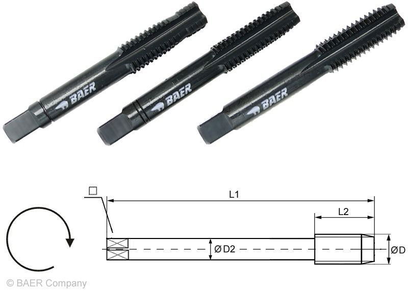 Baer HSSE VAP Hand Tap Set - 3-pcs - stainless steel