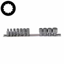 Force Socket rail 1/4", 5/32"-9/16", 12-angle, 11-piece